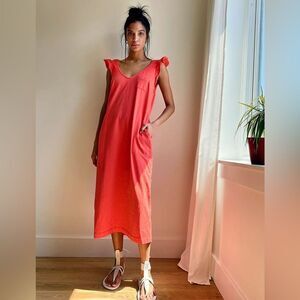 Free People Once Upon A Sea Ruffle Cotton Midi Dress in Electric Strawberries XS